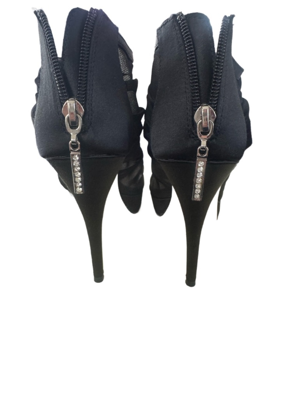 Black Ruched Peep-Toe Heeled Booties - Picture 3 of 9